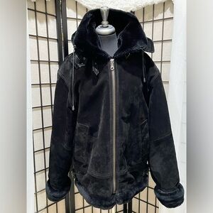 DIMENSION NEW YORK GENUINE SUEDE LEATHER BOMBER HOODIE JACKET MENS SIZE M